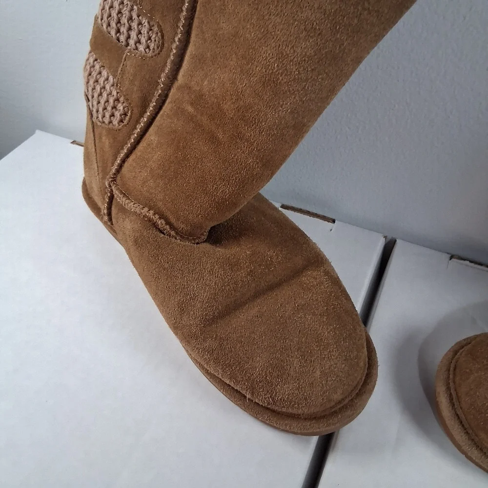Bearpaw Boshie Youth HIckory Tan Boots Buckle size 5 Suede Sheepskin Wool Lining